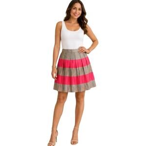 J.Crew Mini Skirt Womens Size 12 Gray Pink Stripes Pleated Side Zip Fully Lined